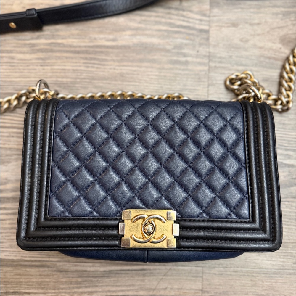 CHANEL boy bag  Black and Navy Quilted Crossbody Bag